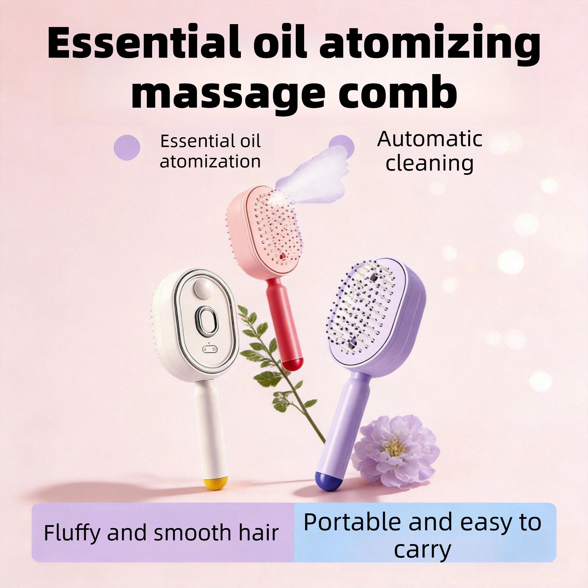 Air Spray Comb Electric Spray Air Cushions Massage Comb 3 in 1 Self-Cleaning Essential Oil Hair Care Comb,Gift for Women Zpaxo