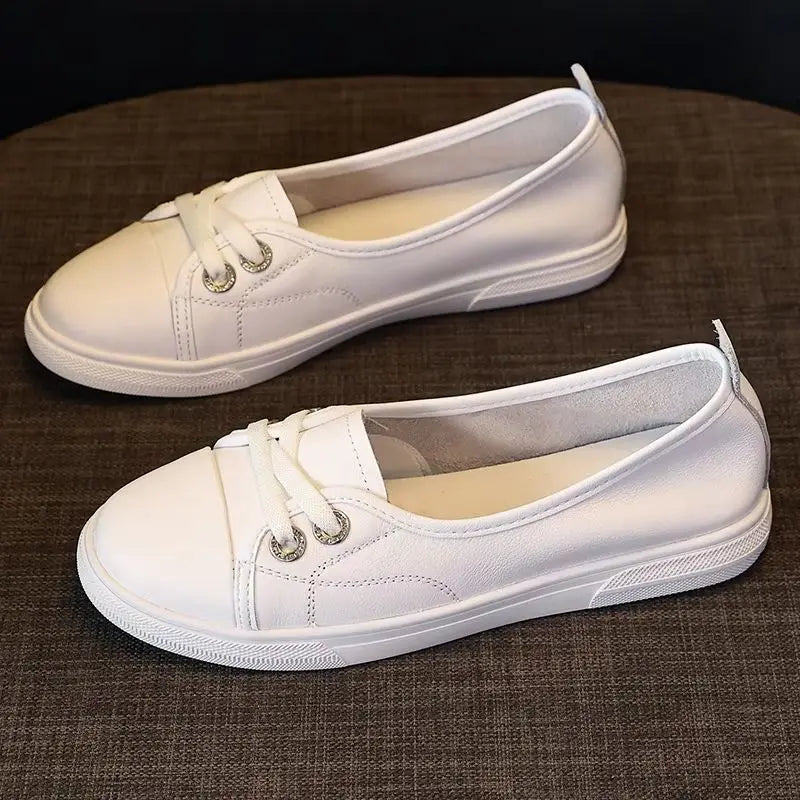 2026 Leather White Sneakers Women Spring Autumn Slip Lazy Elastic Zpaxo