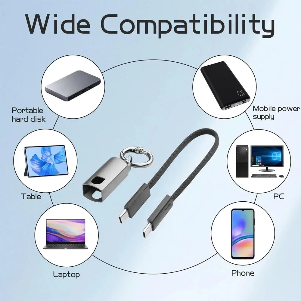 10cm USB-C to USB-C PD 60W Fast Charging Keychain Cable USB-C Charging Cable Zpaxo