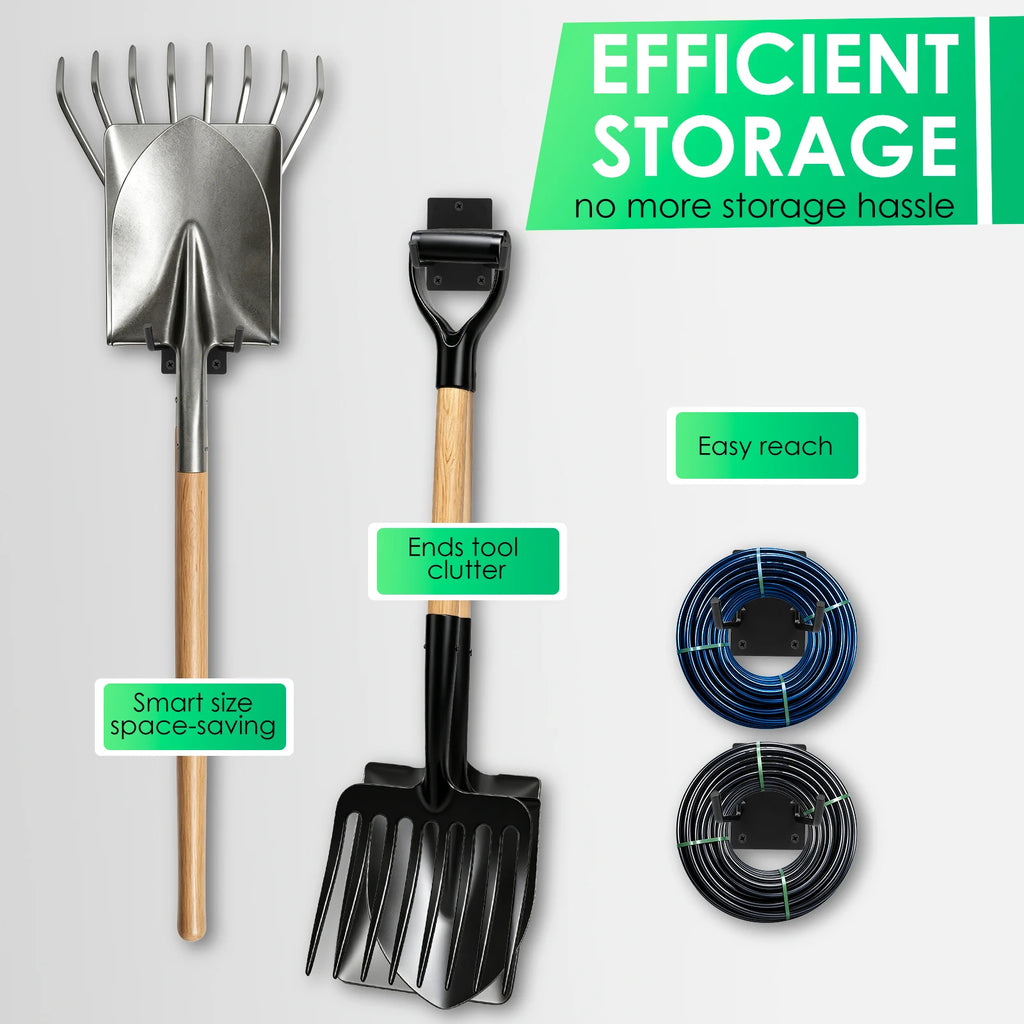 Garden Tool Organizer Wall Mounted Heavy Duty Garage Storage Rack Shovel Rake Holder Space Saving Rustproof Black Iron Hanger Zpaxo