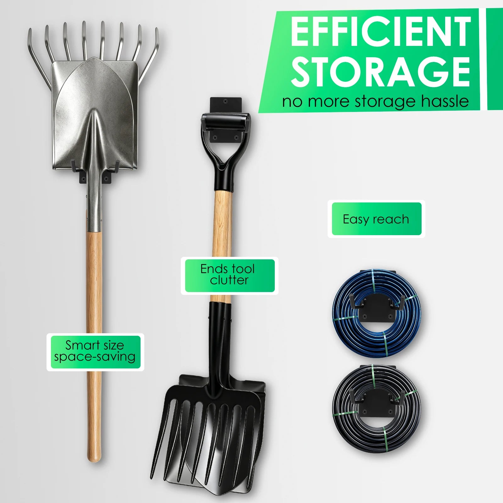 Garden Tool Organizer Wall Mounted Heavy Duty Garage Storage Rack Shovel Rake Holder Space Saving Rustproof Black Iron Hanger Zpaxo