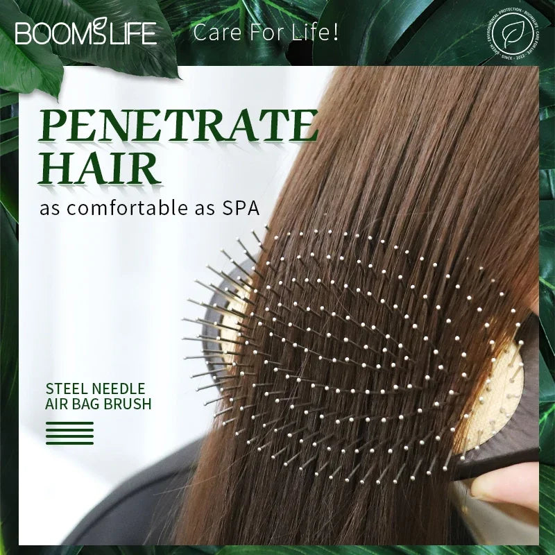 Denman Head Massage Brush Steel Hair Brush Wood HairBrush With Steel Needle Scalp Airbag Hair brush For Hair Combing Zpaxo