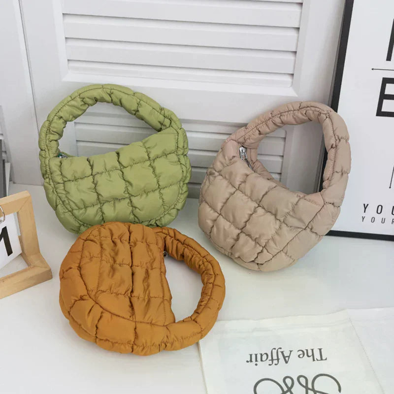 Fashion Mini Puffer Tote Bag Quilted Circle Phone Purse Elegant Zpaxo