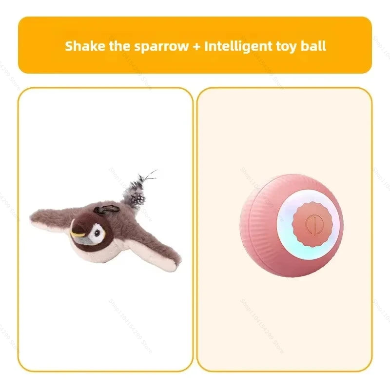 Interactive Cat Toys Rechargeable Flying Bird Rat Cat Toy Chirping Flapping Bird Can Add Catnip Touch Activated Cute Plush Toy Zpaxo Sparrow - Small ball 1