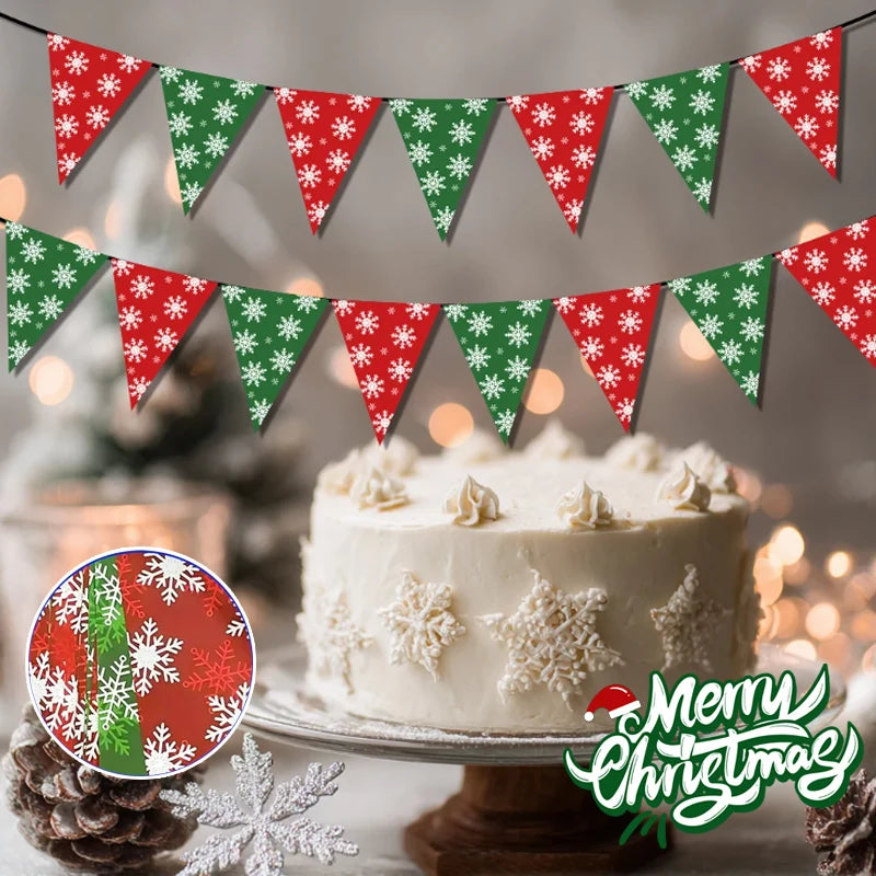 Christmas Snowflake Triangle Bunting Banner Winter Party Decorations