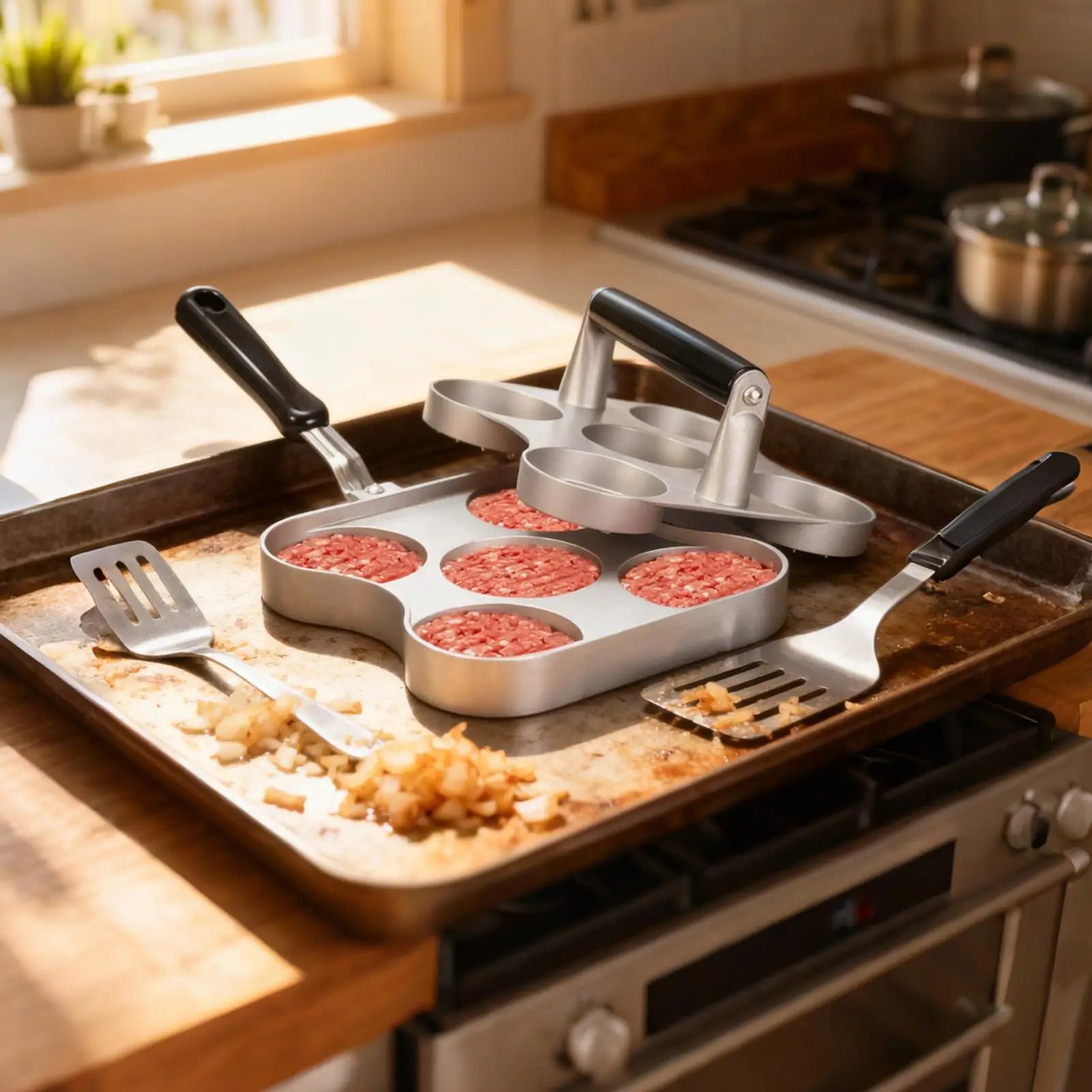 Patty Press Heavy-duty Non Stick Flat Bottom Hamburger Smasher 5-Grid
