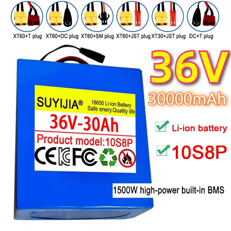 18650 Lithium Battery Pack 36V 30Ah 10S8P ,1500W Built-in BMS, Uitable for Scooters, Bicycles, Various Modes of Transportation Zpaxo