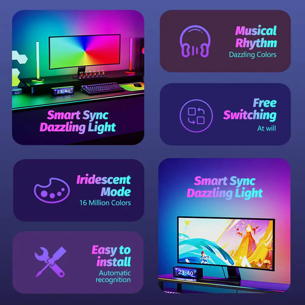 LED Strip Sync Lights Bar Smart Gaming Ambient Light Computer Backlight Strip App Control Music/Color Sync Bedroom Decor Zpaxo