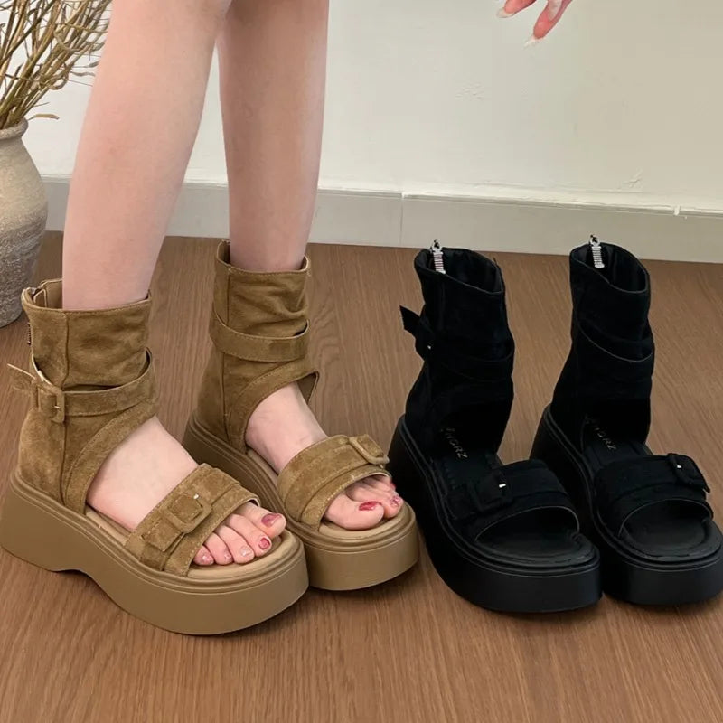 2026 Summer Women's Round Open Toe Solid Buckle Strap Embellishment Zpaxo