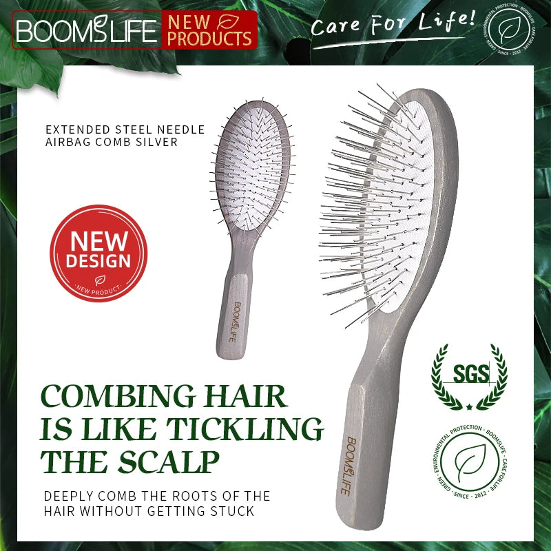 BOOMSLIFE Custom Wood Hair Brush For Women Metal Needle Hair Comb Detangle Metal Pin Wood Comb Massage Scalp Brush For Hair Care Zpaxo
