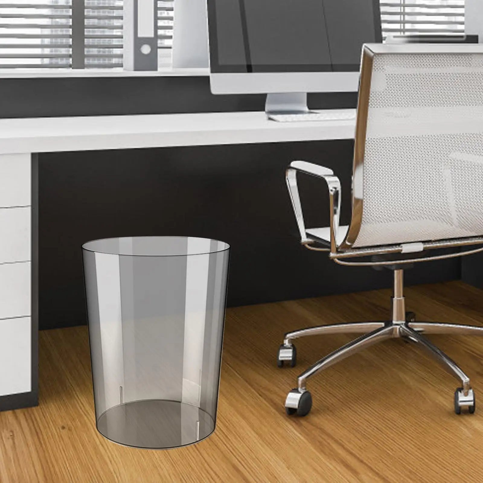 Waste Paper Bin Rubbish Bin Clear Round Dustbin Trash Can for Dressing Table Office Bedroom Kids Room Zpaxo Gray L