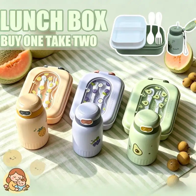 Kids 2-in-1 Bento Lunch Box & Water Bottle Set – Fruit Design Kids Bento Lunch Set Zpaxo
