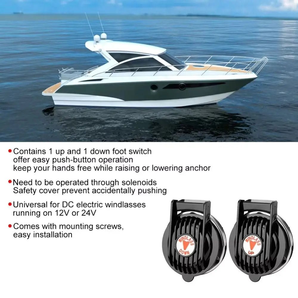 12V/24V Marine Windlass Foot Switch Marine Grade Safety Boat Windlass Switch Durable Universal Windlass Up and Down Switch Zpaxo