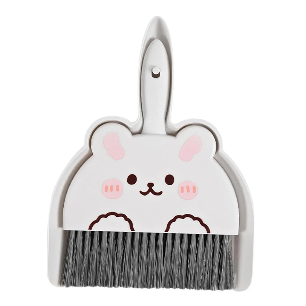 Mini Dustpan & Hand Broom Set – Portable Snap-On Design Dustpan & Brush Set Zpaxo white bunny