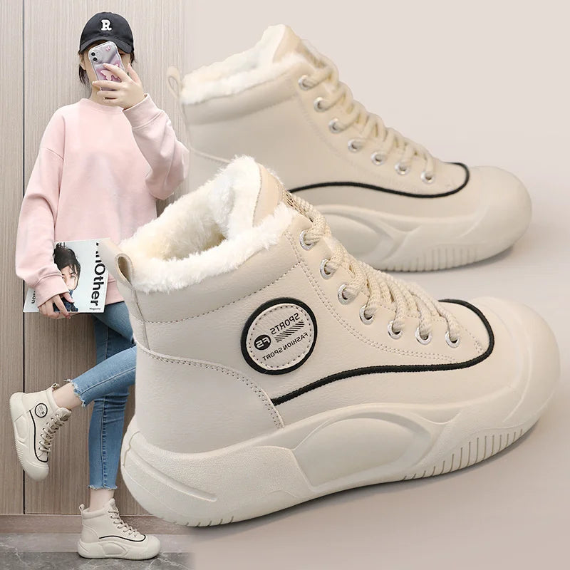 Winter Pu Lace Up Vulcanized Shoes Outdoor Walking Sports Shoe Round Zpaxo