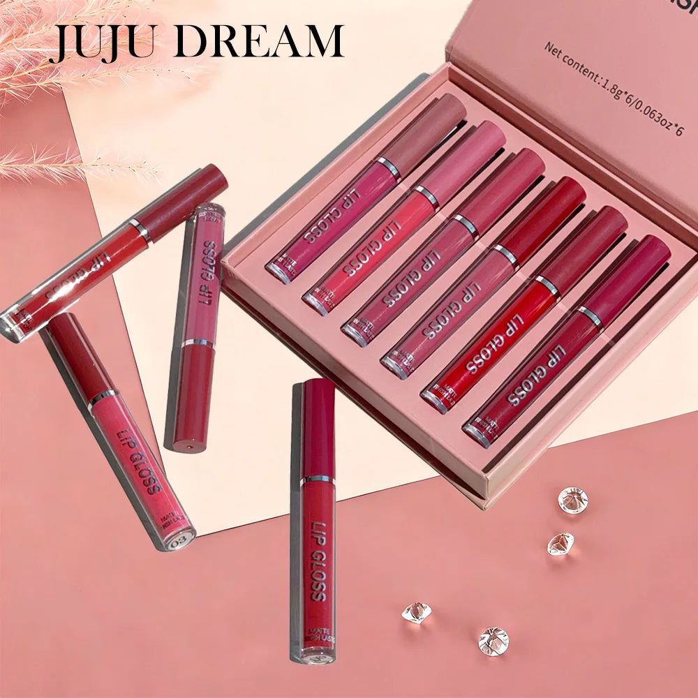 JUJU DREAM 6Pcs Matte Lipstick Set Long-Lasting Non-Stick Cup Lip Makeup Kit Popular Shades Waterproof Non-Fading Lip Color Kit Zpaxo