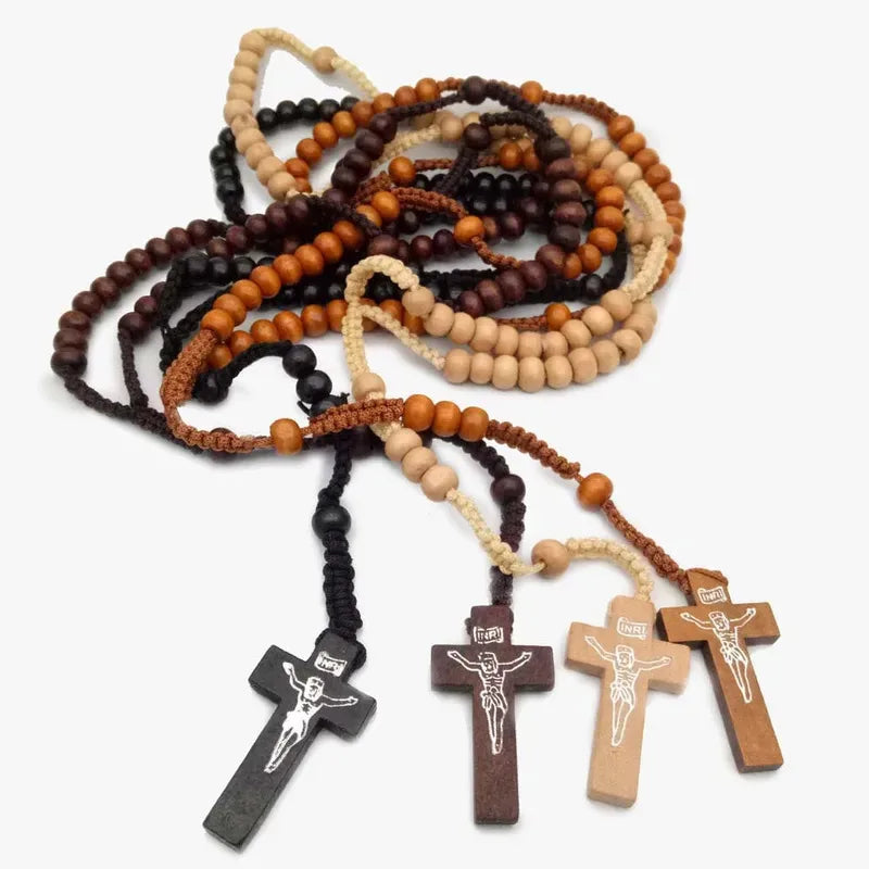 Wooden Beads Rosary Handcrafted Orthodox Catholic Cross Necklace