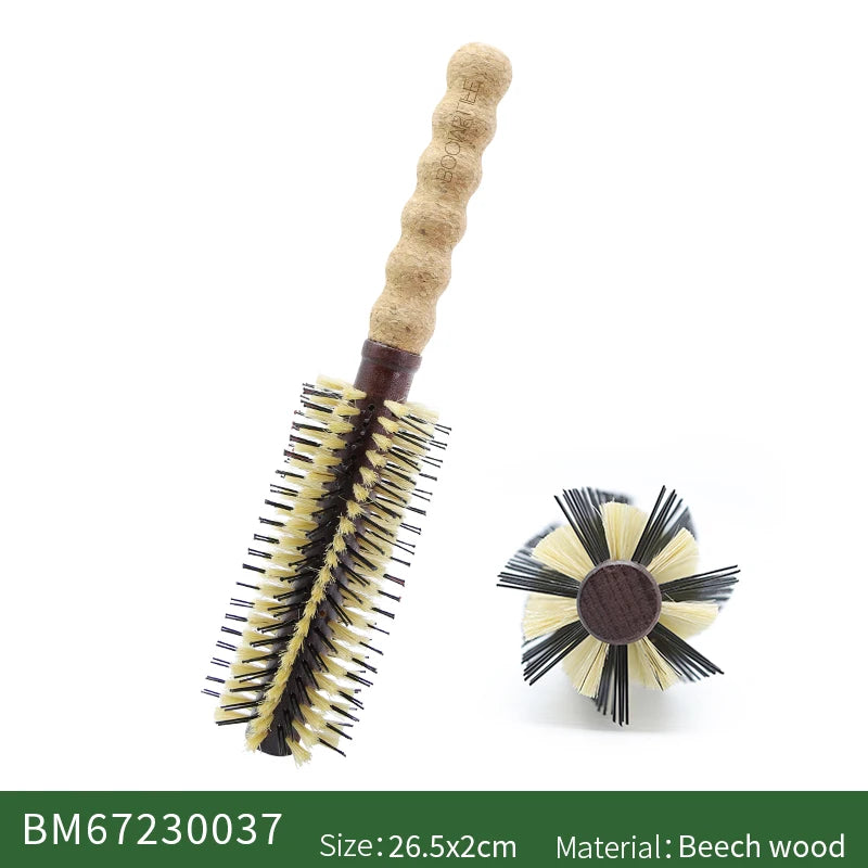 Cork Handle Boar Bristle Hair Brush Personalized Women Curling Barrel Styling Comb Anti-Static Wood Round HairBrush Zpaxo big China Mainland