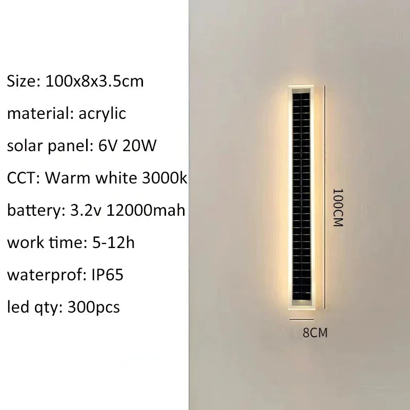 Solar Led Wall Light Outdoor 100cm Waterproof IP65 Long Wall Lamp for Garden Porch Light Washing Lamp for Courtyard Zpaxo 100CM-20W-Warm