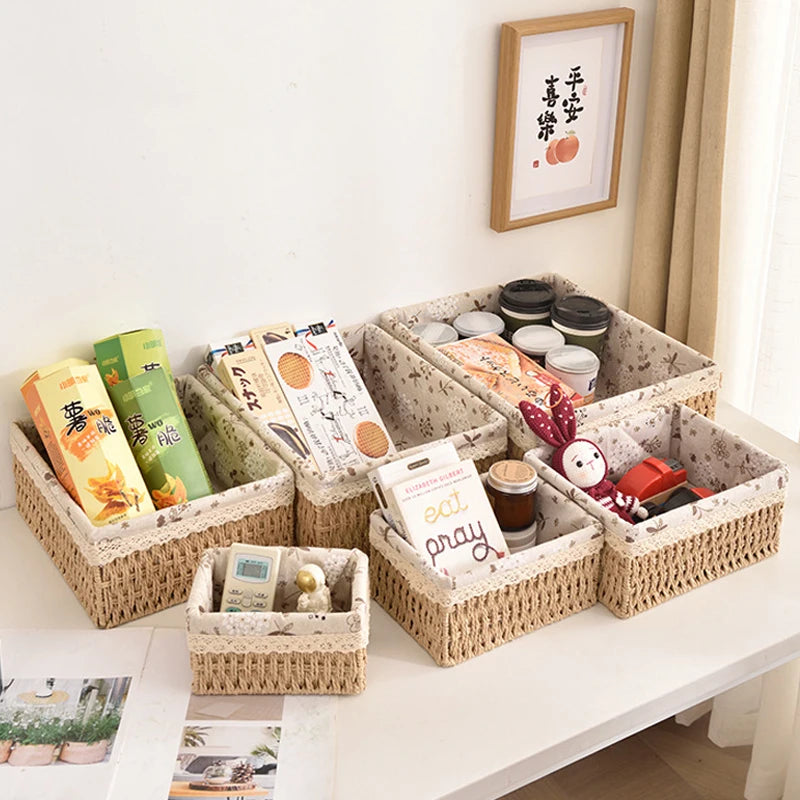 Multi-Purpose Storage Basket Imitation Rattan Desktop Sundries Organizer Cosmetics Snack Basket Home Decoration Zpaxo