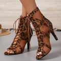 Women's Summer Mesh Fabric Breathable Fish Mouth Open Toe Thin Heel Zpaxo leopard print 43