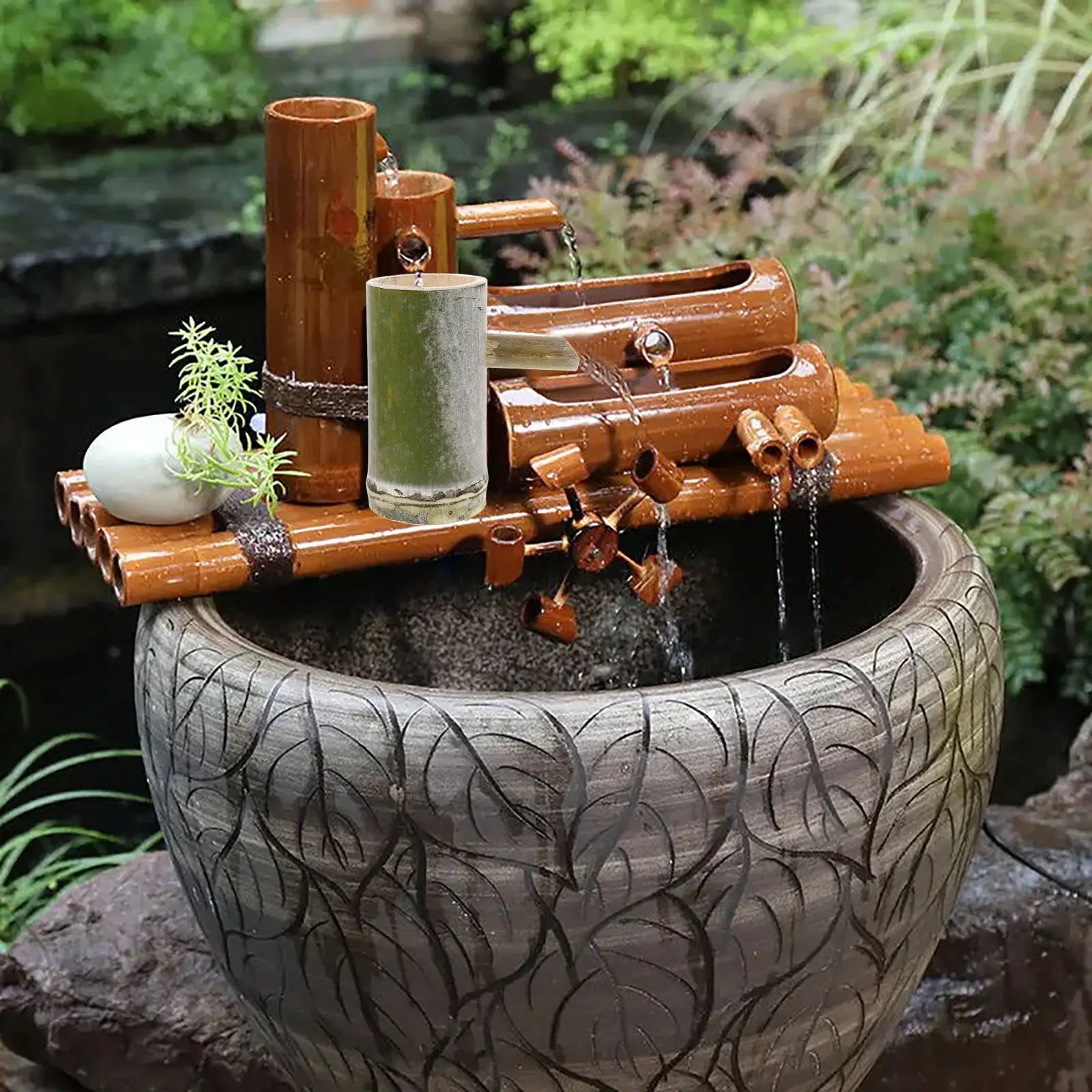 Bamboo Tube Fountain Garden Decor Multi-function DIY Outdoor Water