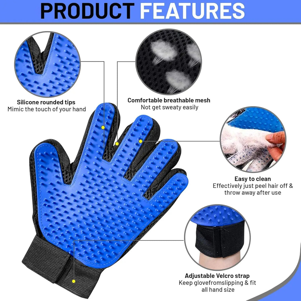 2-in-1 Silicone Deshedding Gloves Pet Hair Removal Massage Mitt Dogs