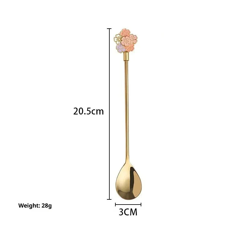 Japanese Cherry Blossom Stainless Steel Long Dessert Spoon Dessert Spoon Zpaxo Golden long spoon