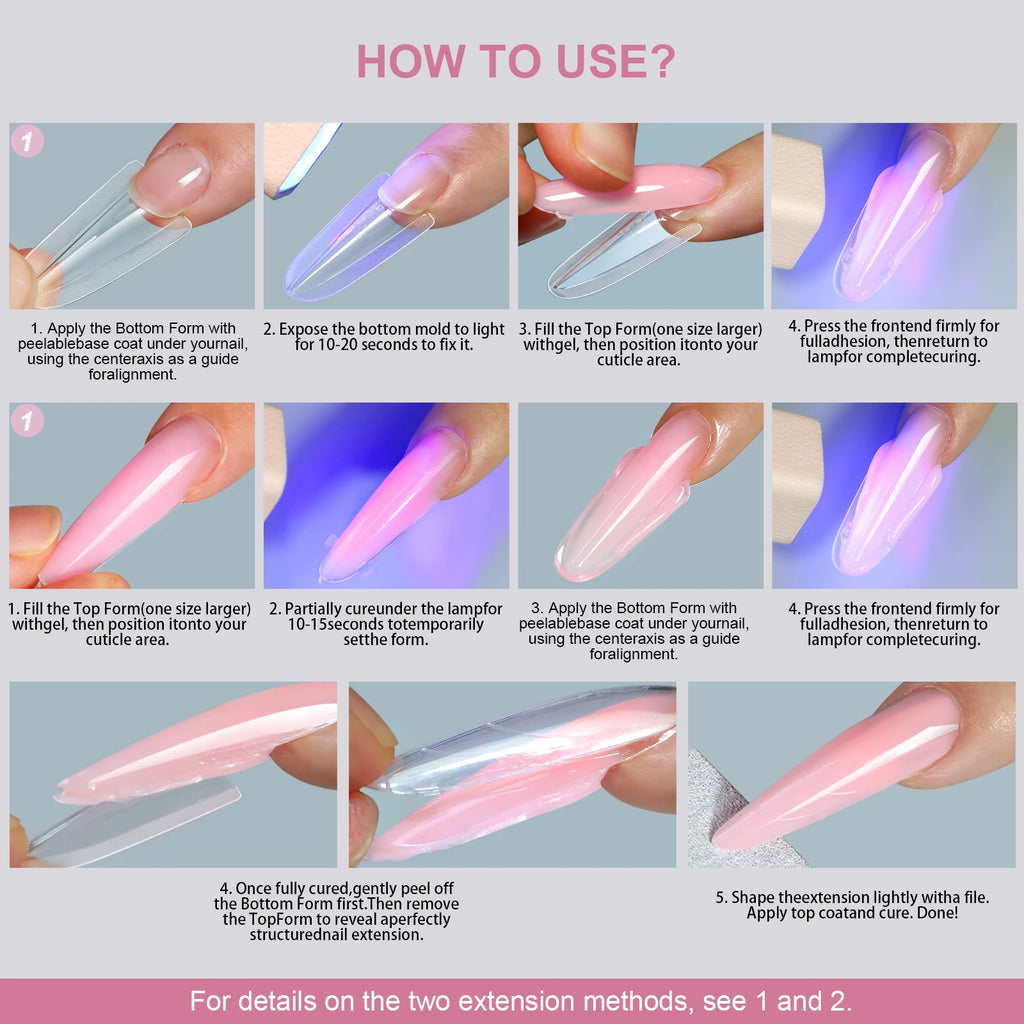 256Pcs/Box Nail Sandwich Dual Form Nail Tips Quickly Building Gel Form Nail System Full Cover Tips Nail Extension Form Zpaxo