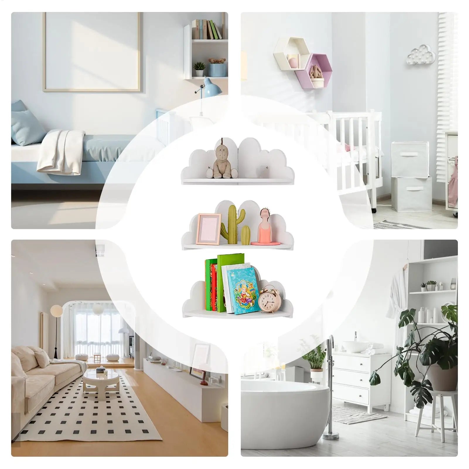 Cloud Wall Shelf 3 Wooden Corner Shelves Floating Bookshelf Kids Room