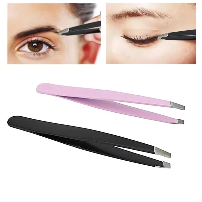 Precision Eyebrow Tweezers Stainless Pink Black Steel Eye Brow Clips
