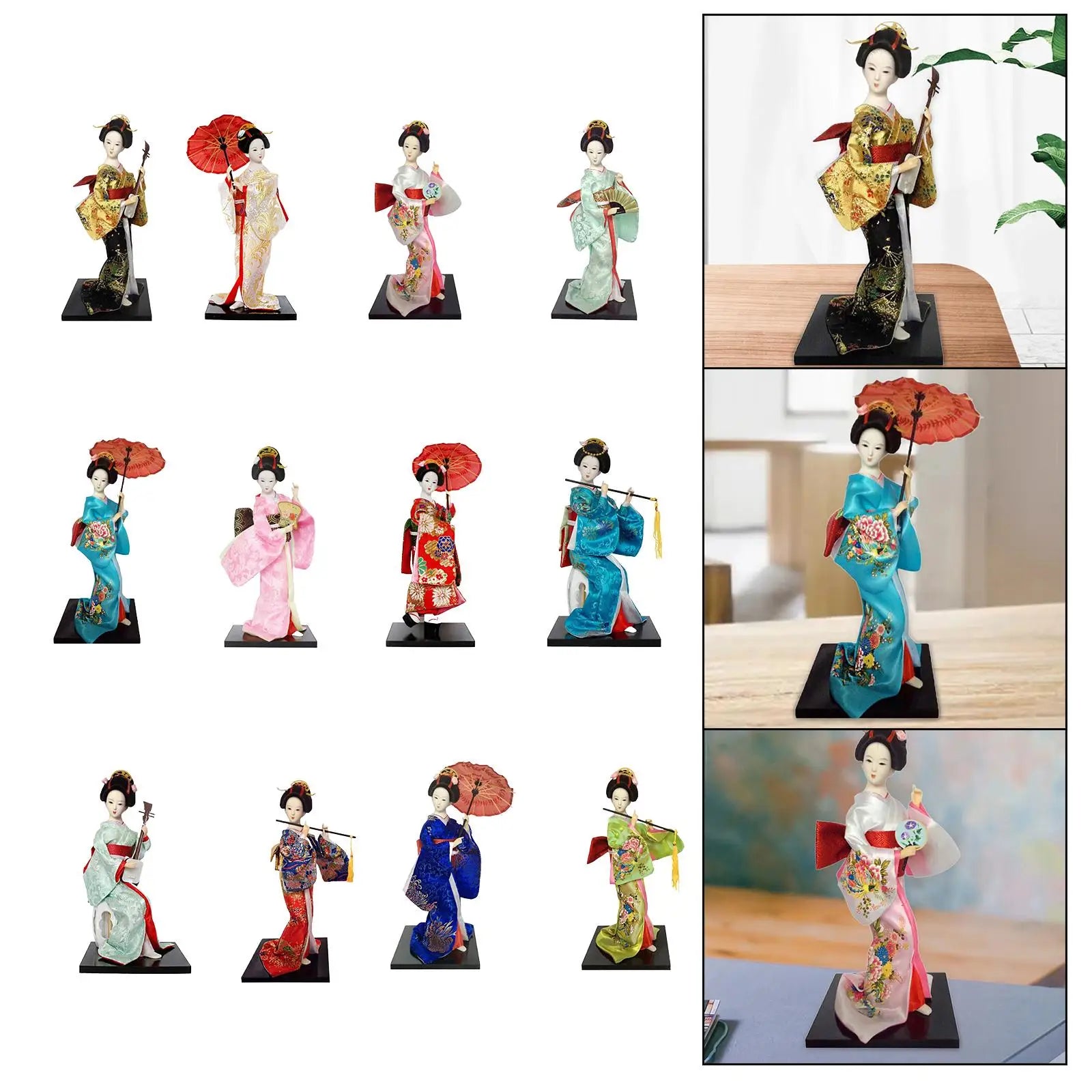 12" Japanese Geisha Collectible Figurine Kimono Dolls Asian Geisha Doll Girl Statue for Home Office Shelf Table Decoration Zpaxo