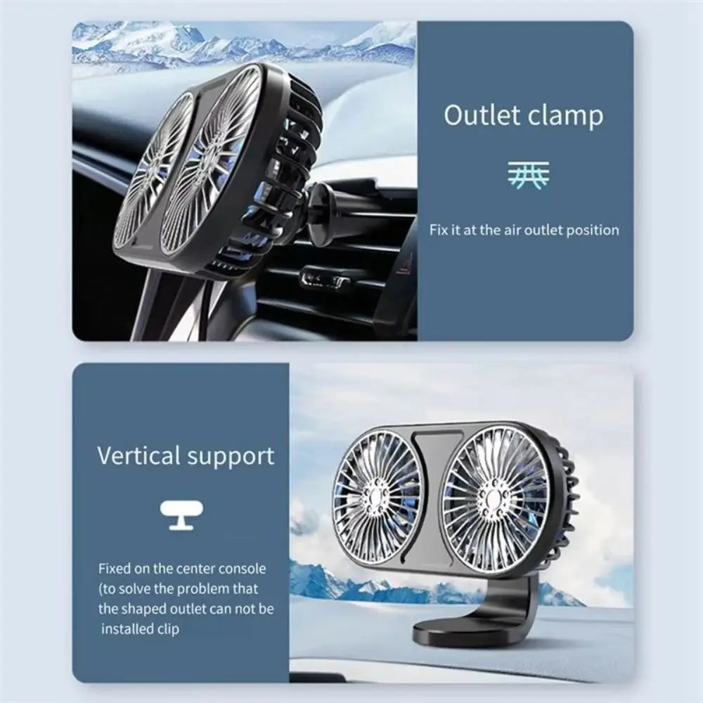 Mute 5 V Mini Fan Low Noise Dual-head Auto Electric 360 Rotating 3 Zpaxo
