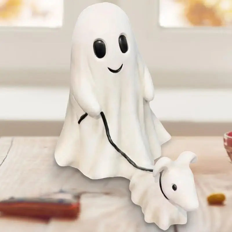 Halloween Ghost Walking Dog Statue Spooky Figurine Home Tabletop