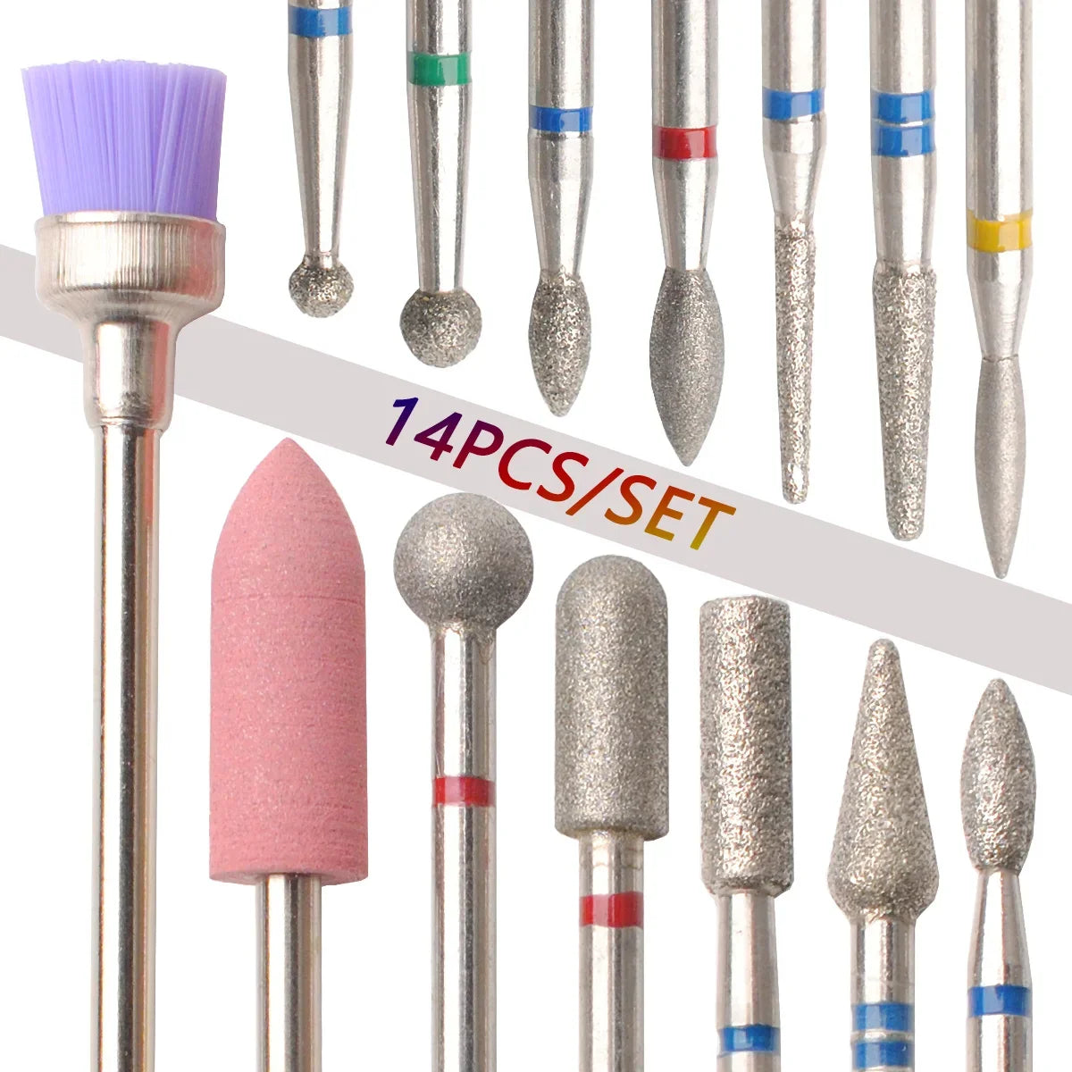 14pcs/set Nail Drill Machine Bit Nail Gel Removal Polishing Tools Pedicure Manicure Rotary Grinding Buffer Polisher Zpaxo
