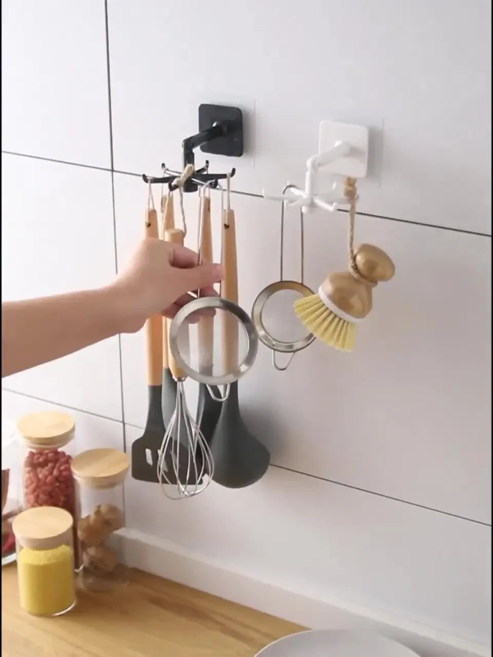 Creative Kitchen Organizer Swivel Hooks Hole-Free Multifunctional Rotatable Dual-Use Hooks for Utensils And Pots Zpaxo
