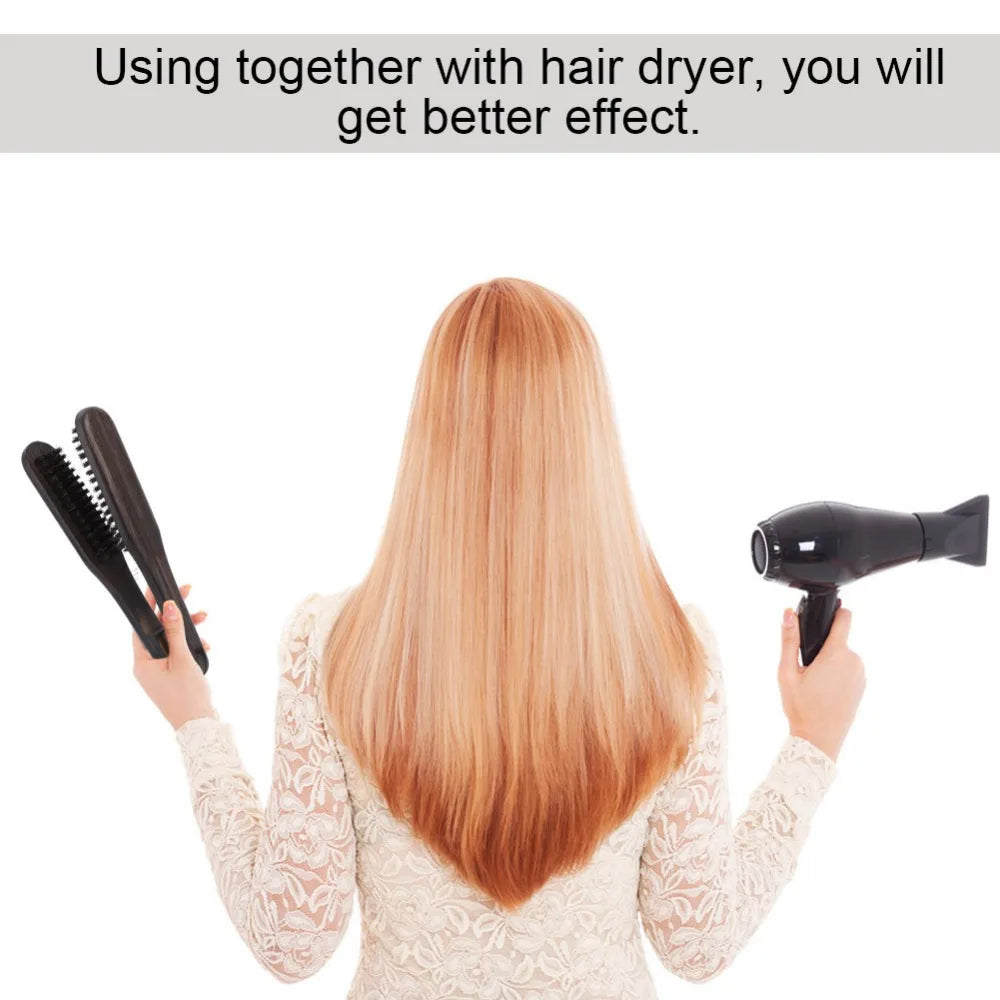 Wooden Handle Double Brushes Hair Straightening Comb Soft Universal Zpaxo