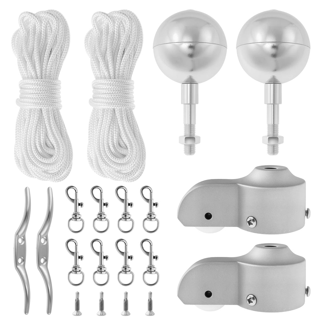 40 Ft Flagpole Repair Kit with Nylon Rope Adjustable Waterproof Heavy Duty Aluminum Flag Parts Repair for Garden Outdoor 1/2 kit Zpaxo sliver 2 Suit