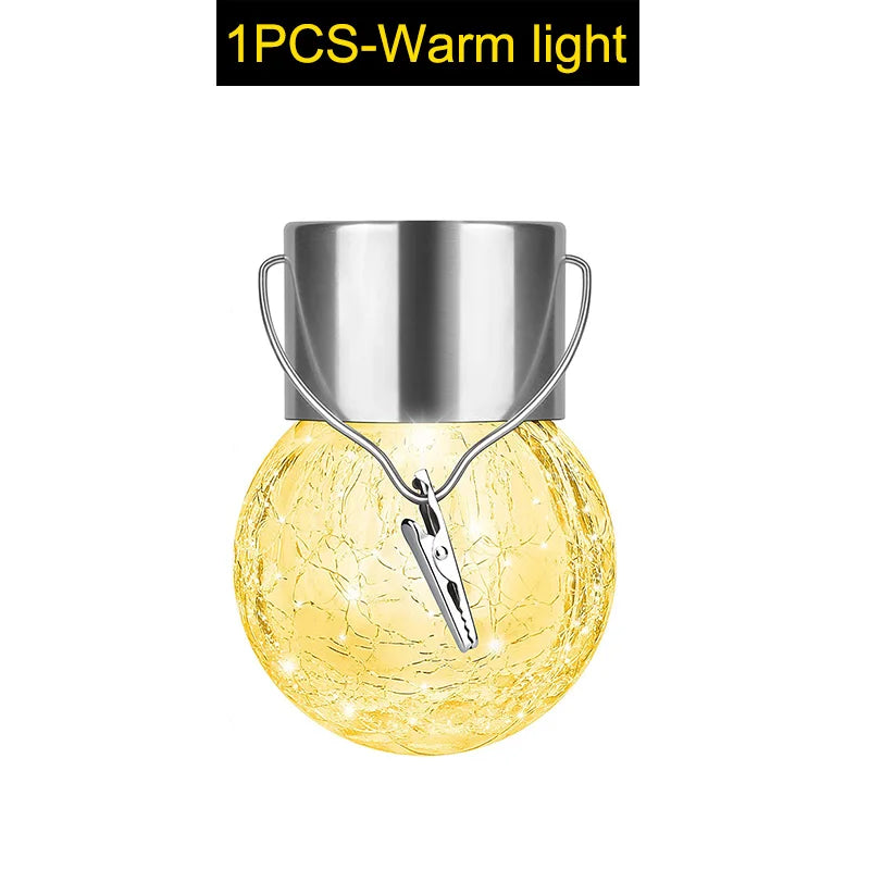 Solar Hanging Lamps Outdoor Waterproof Crackled Glass Christmas Zpaxo Warm White