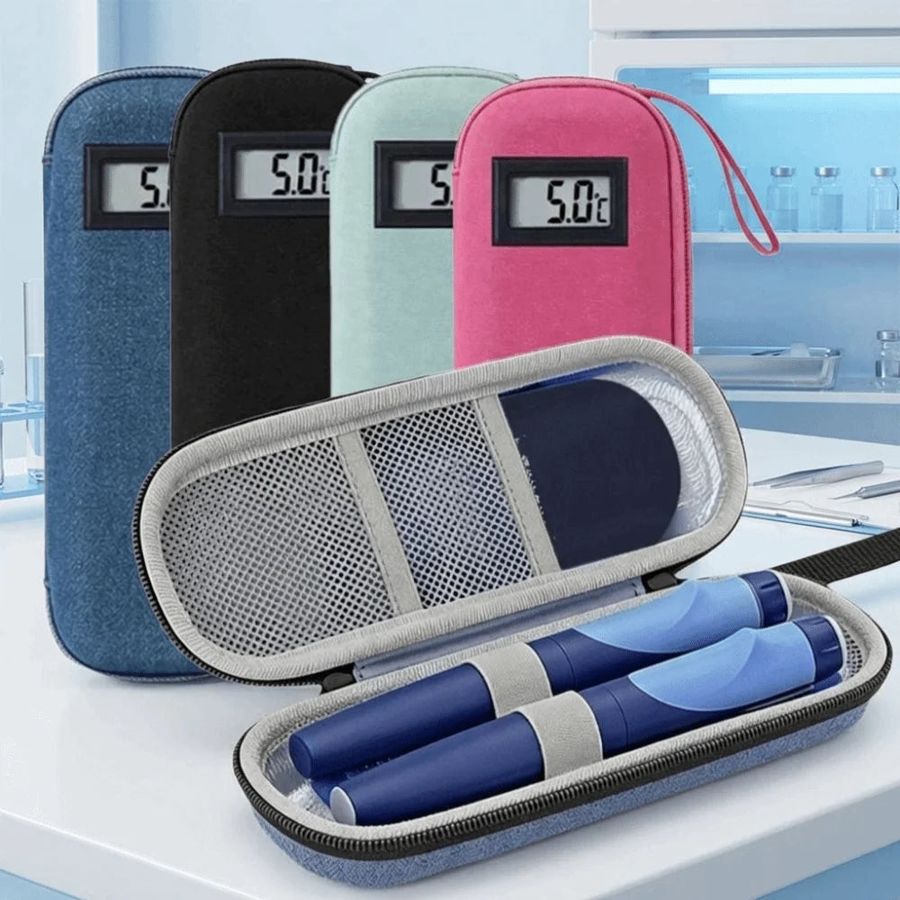 Outdoor Protable Insulin Cooler Bag Insulin Vial Protector Thermometer Display Insulin Vial Storage Case Waterproof Storage Bag Zpaxo