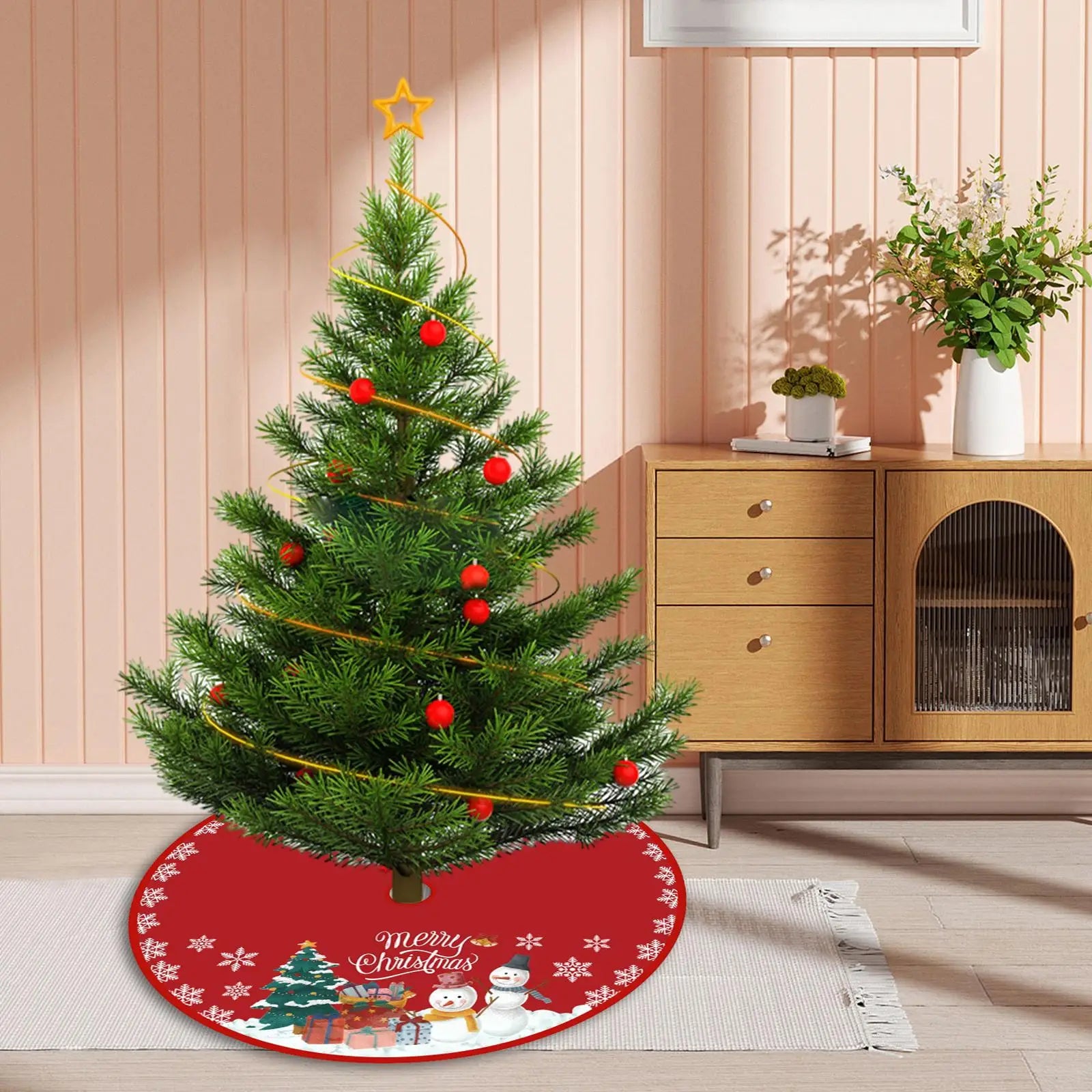 Christmas Tree Skirt Base Cover Warm Round Apron Holiday Zpaxo Style D