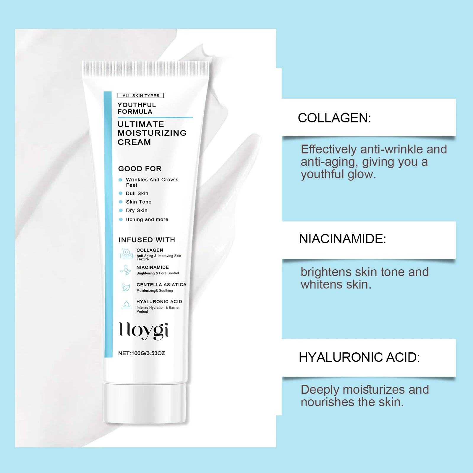Hoygi Centella Asiatica Cica Cream Hydrating Soothing Daily Moisturizer for Sensitive Skin Brightening Anti Aging Facial Cream Zpaxo