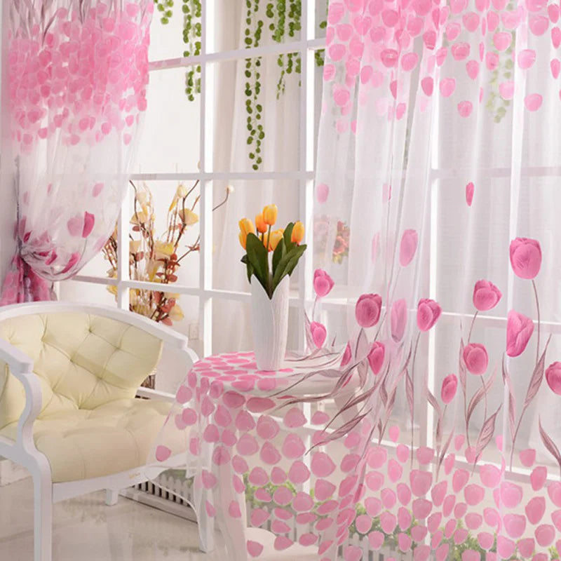 Tulip Printed Nordic Curtains Fashion Door Window Curtain Practical Elegant Beautiful Romantic Durable for Living Dining Room Zpaxo