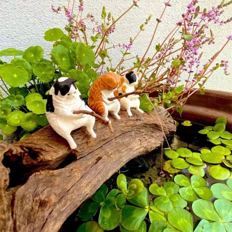 Fishing Cat Ornaments Aquarium Decoration Fish Landscaping Cartoon Cat Statue Mini Resin Figurine Home Decorations Zpaxo