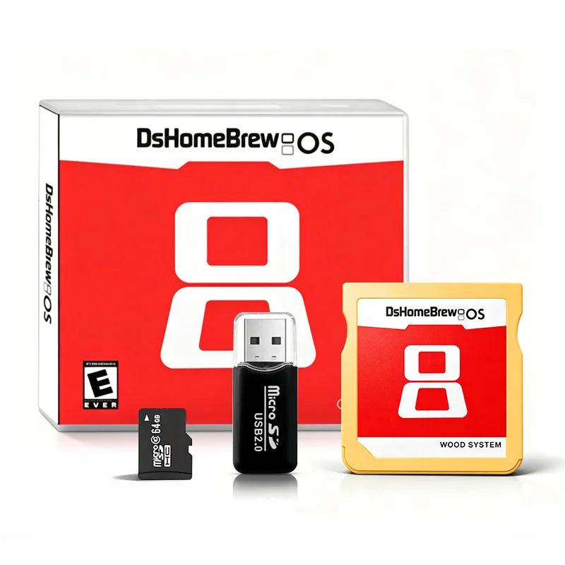 New DsHomeBrew OS 7800 in 1 FlashCard Wood System Card For for NDS 3DS MD GB GBC FC PCE Vedio Game Card With 64G Memory Card Zpaxo Gold With Box With 64G Card