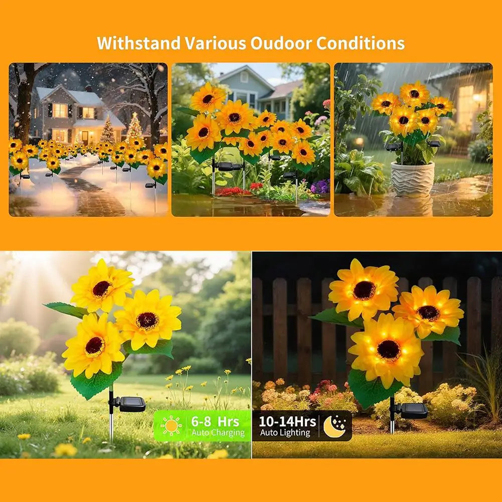3 Heads LED Solar Simulation Sunflower Light Garden Yard Lawn Night Lights Landscape Lamp Home Decoration Christmas Flower Light Zpaxo