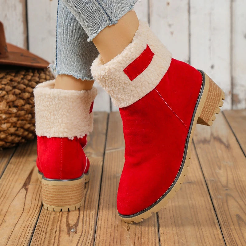 Women Snow Boots Fur Keep Warm Plush Shoes Women 2025 New Platform High Heel Ankle Boots Women Autumn Winter Lightweight Shoes Zpaxo Red 43