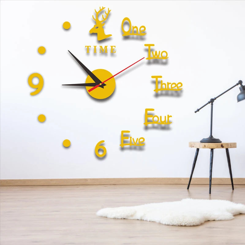 Scandinavian-style Deer Head DIY Wall Clock Minimalist Drill-free