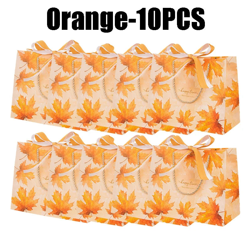 Maple Leaf Bag Ribbon Bow Paper Tote Handles Birthday Wedding Holiday