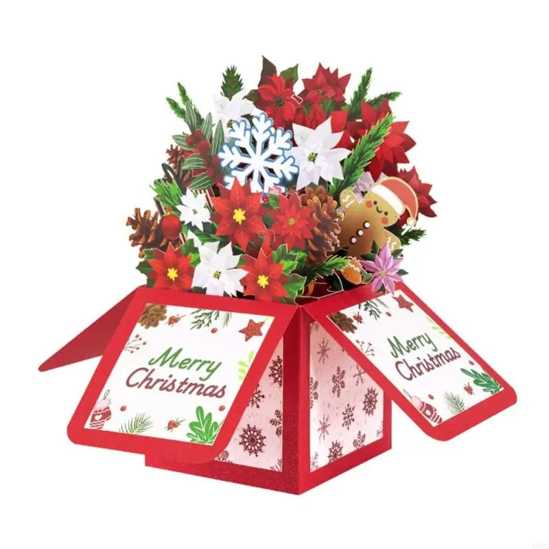 Christmas Cards with Envelope Handmade Flower Box Paper Sculpture Greeting Card for Men Women Valentines Christmas Zpaxo